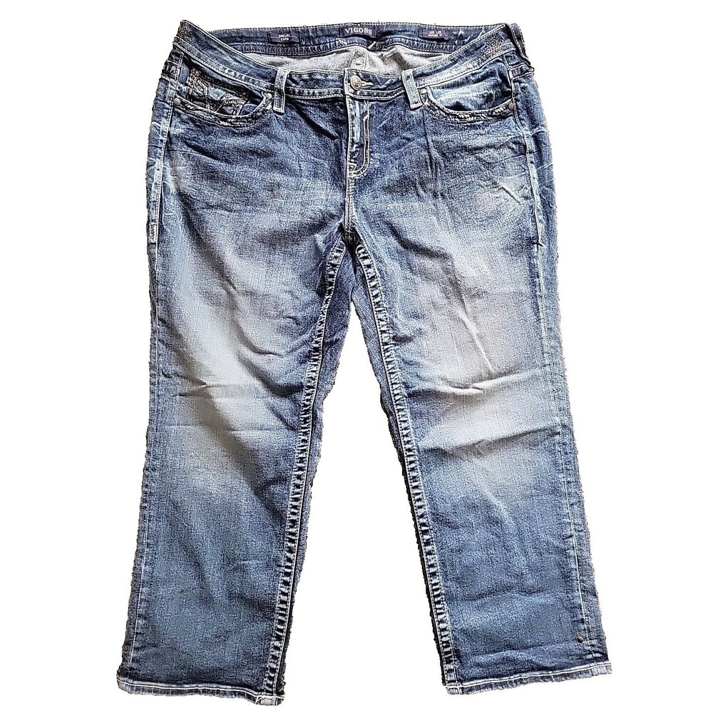 Vigoss Jeans Womens Size 20 The Dallas Capri Thick Stitch 40x25.5" Bling
